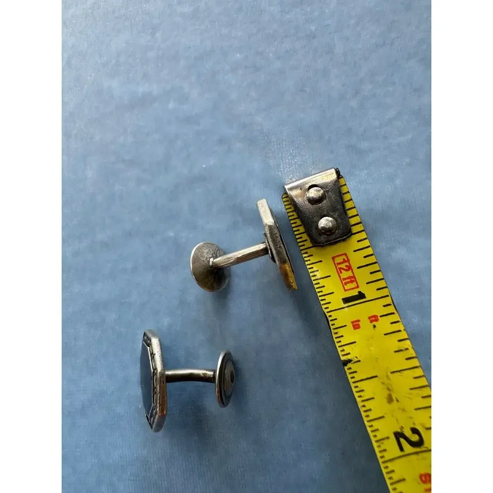 Vintage Sterling Silver Cufflinks Black Onyx Enamel Art Deco Mens